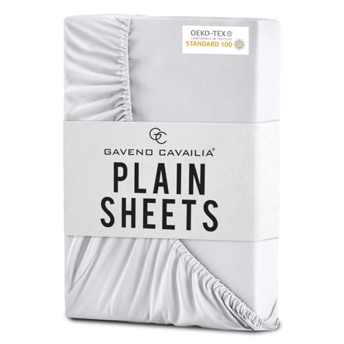 GC GAVENO CAVAILIA Super Soft King Size Fitted Sheets, Luxury Polyester 25 CM Deep Fitted Sheet, Easy Care & Warm Elasticated Corner Microfibre Bed Sheets, White