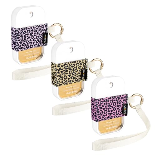 Likesing Hand Sanitizer Spray Sleeve Compatible with T0uch-land, 3 Elastic Handsanitizer Travel Size Holder with Keychain and Wrist Strap for t0uch'land Case for Glow Mist and Power Mist(Leopard)