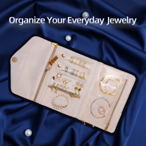 Tosta Home Travel Jewelry Organizer Roll Multiple Portable Jewelry Storage Bag For Necklaces, Bracelets, Rings, Earrings, Watches Great Christmas Gift For Girls Mom Women Navy Blue One Pack #TOP6