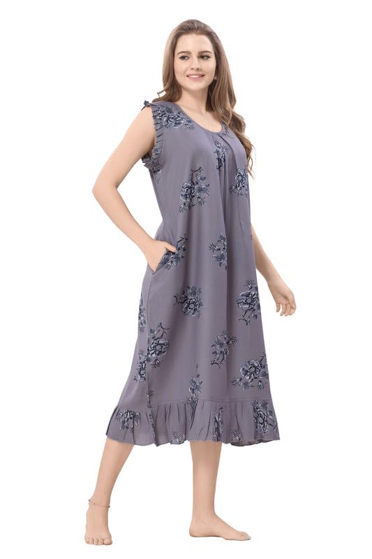Image of Women's Viscose Blend Comfort Short Nighty with Side Pockets | Soft Printed Short Night Dress for Everyday Wear | Easy to Wear (CS5001)
