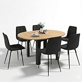 IDMarket - Juego de mesa de comedor redonda extensible DONA negro madera de haya 110-150 cm y 6 sillas Mila terciopelo negro