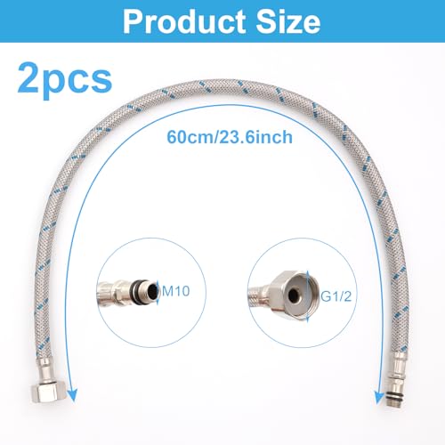 2 Stück Anschlussschlauch Armatur G3/8 x M10, 60cm Wasserhahn Schlauch Verlängerung Flexschlauch Verlängerung Edelstahl Panzerschlauch Wasserhahn Anschlussschlauch 3/8 Zoll für Mischbatterie