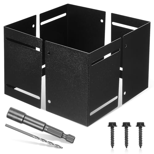 Alasum Manchon de Poteau Réglable en Métal Noir Kit de Protection pour Boîte aux Lettres et Clôture Protège-Poteau de Terrasse Robuste Étui Postal Résistant aux Intempéries 1 Jeu