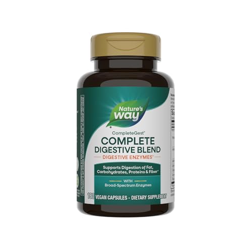 Nature's Way CompleteGest, Complete Digestive Blend, Vegan Enzymes, Supports Digestion of Fat, Carbohydrates, Proteins & Fiber*, 180 Capsules (Packaging May Vary)