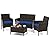 HAPPYGRILL 4 Pieces Outdoor Rattan Conversation Set, Patio Wicker Furniture Set with Loveseat Chairs & Tempered Glass Coffee Table, Outside Sectional Sofa Set for Backyard, Garden Poolside