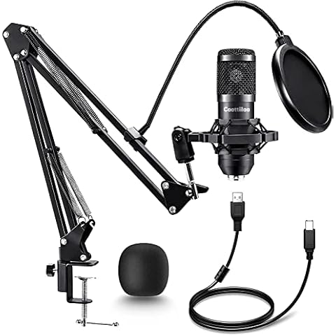 Easy-Take USB Microphone - Condenser Microphone for PC, Podcast Microphone for Recording, Gaming, 192KHZ/24Bit USB Mic Kit with Sound Chipset Boom Arm Set, Black Cover