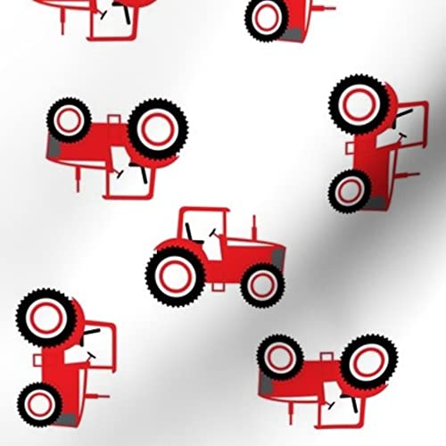 Spoonflower Fabric - Tractor Red Tractors Farm Barn White Toddler Kid Printed On Fleece Fabric By The Yard - Sewing Blankets Loungewear And No-Sew Projects #TOP5
