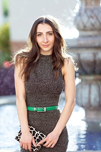 Leather Ratchet Belt for Women, Trim to Fit 18"- 44" Waist, Automatic Slide Buckle, No Holes, Gift Box (W723 Gunmetal/Forest Green 25mm width, Small)2