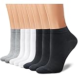 CHARMKING 8 Pairs Ankle Novelty Socks for Women Non Slip Cotton Socks No Show Socks Classic Low Cut Casual Socks (Black+White+Grey)