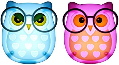 FuWinet 2 PCS Owl LED Plug in Night Light for Kids- Wall Lamp Take Good Care Children Sleep Light Sensor Auto Controlled Nightlights for Baby Nursing (Blue+Pink)