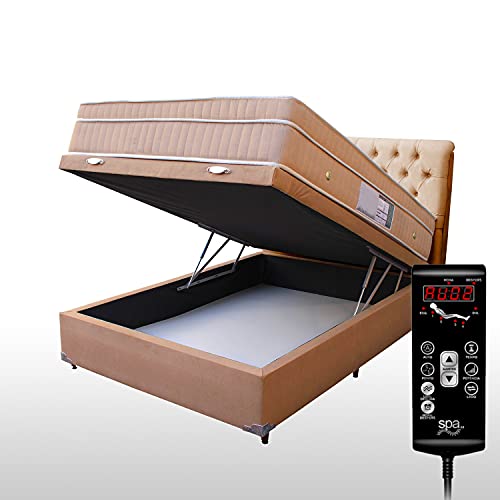 Colchão Massagem Com Controle Operacional Bioquântico Despertador + Base Box Baú + Cabeceira Casal (