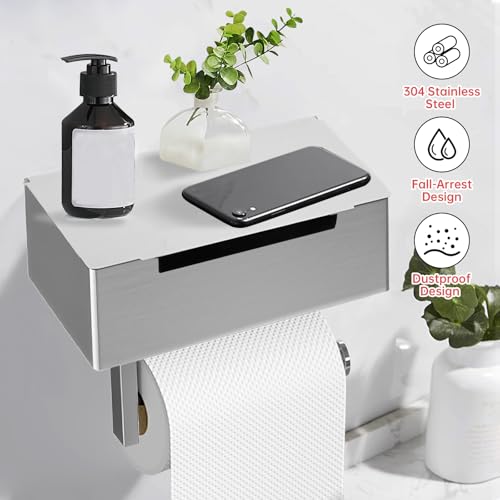 Toilettenpapierhalter mit Feuchttücherbox Klopapierhalter Ohne Bohren Klorollenhalter Edelstahl WC Papier Halterung Rollenhalter Selbstklebend für Toilette Badezimmer Küche (Silber)