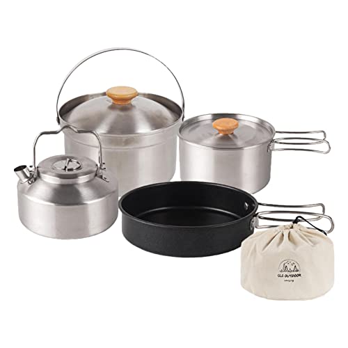 Ensemble de casseroles et poêles de camping en acier inoxydable anti-adhésif pour l'alpinisme