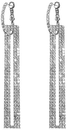 QJLE Geometric Rectangle Long Dangle Earrings for women (Silver)