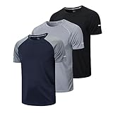 3er Pack Sport Tshirts Herren Funktionsshirt Sport Shirt Männer Schnelltrocknend Trainingsshirt Fitness Sportshirt Laufshirt Kurzarm Herren Atmungsaktive T-Shirt(5286) Black Gray Navy-L