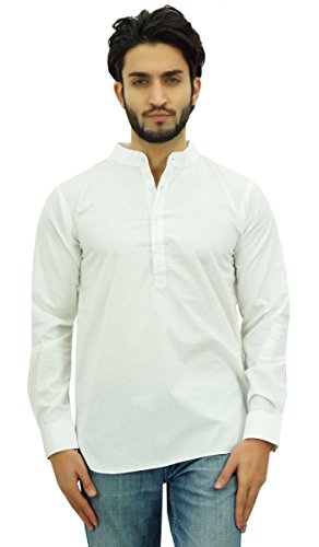 Atasi Ethnic Men's Short Kurta Off White Mandarin Collar Cotton