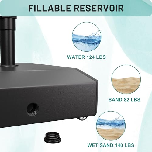 Image of AreShark Wheeled Patio Umbrella Stand, Mobile Outdoor Umbrella Base | Holds 6-10FT Umbrellas. Fill With Water /Sand. Rust-Resistant Steel Base. Easy Setup. Ideal For Patio, Deck, Pool