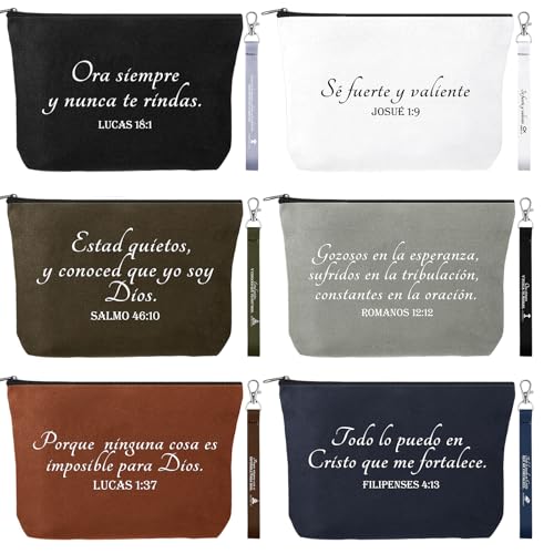 Huhumy 12 Pcs Christian Gifts for Women Makeup Cosmetic Bags Religious Bible Verse Lanyard Keychain for Church Godmother(Neutral Colors,Spanish Bible Word) by Huhumy - Used condition - US$13.73
