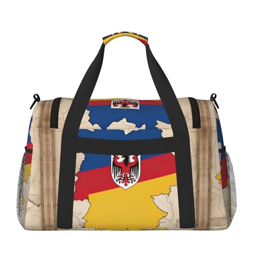 Thuringia flag Map with an eagle pattern print Travel Duffle Bag Gym Bag for Women,Puffer Tote Bag,Weekender Overnight Bag Organizer2