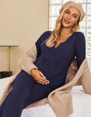 Ekouaer Maternity Nursing Pajama Sets Labor Delivery Pjs Long Sleeve Breastfeeding Pajamas Pregnancy Sleepwear Set4