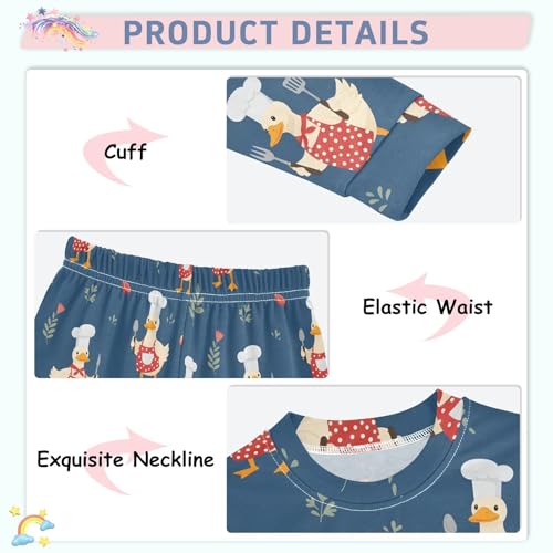 Pajama Sets Long Sleeve Chef Ducks Cooking Pattern Soft Comfy Sleepwear 2 Piece PJS 3-8T4