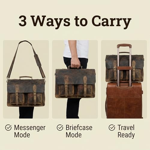 Bolso maletín cuero vintage para laptop 20 pulgadas miniatura 6