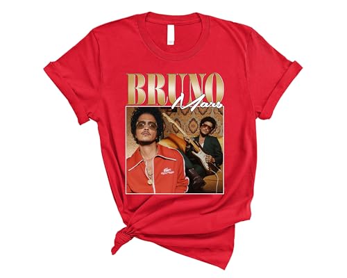 Bruno Pop Music Mars T Shirt Featuring Retro Concert Design, Casual Short Sleeve Tee for Fans of Funk and RnB, Perfect for Music Lovers and Streetwear Outfits (RED, ADULT SMALL)