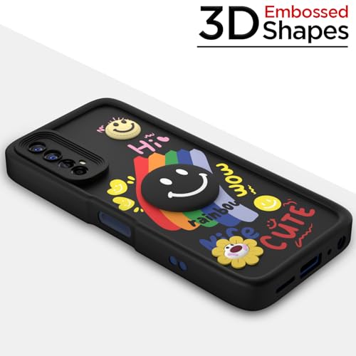 Image of Pikkme Back Cover for Realme 7 / Narzo 30 4G / Narzo 20 Pro | Soft Silicone| Cute Rainbow Smile & 3D Cartoon Flower Design | Shockproof Raised Camera Protection Bumper Case (Black)