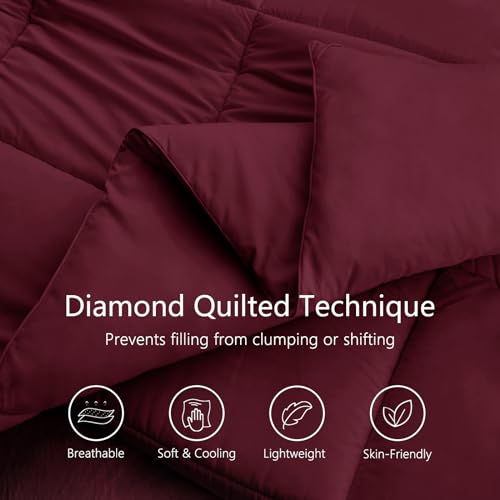 Image of TEXARTIST Premium 2100 Series Queen Comforter All Season Breathable Burgundy Comforter Soft 4D Spiral Fiber Quilted Down Alternative Duvet Insert with Corner Tabs Luxury Hotel Style (88 inchx88 inch)