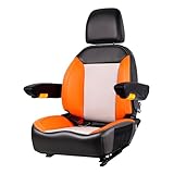Universal Orange Ergonomic Tractor Seat with Adjustable Backrest, Armrests & Safety Belt And Micro Switch– Replacement for Zero Turn Mowers, Forklifts, Skid Steers, Loader Telehandler Dozer Excavator