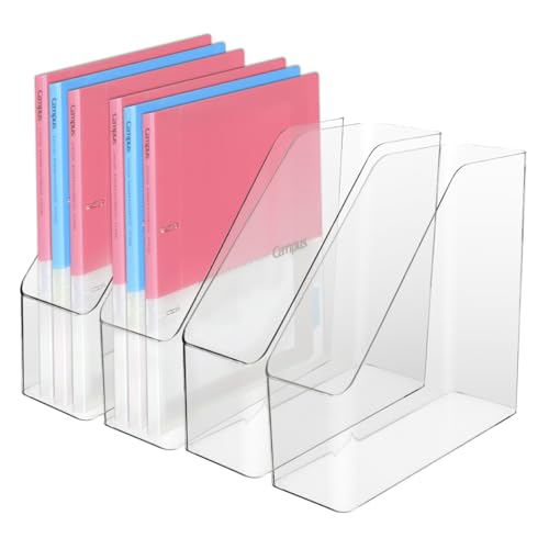 IBEQUEM Lot de 4 porte-revues en acrylique transparent - Organiseur vertical en plastique pour magazines - Pour bureau à domicile, bureau