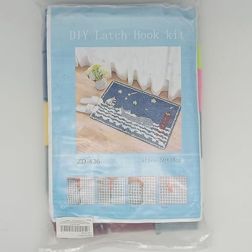 Image of Howie's Latch Hook Kits for Adults, DIY Latch Hook Kit Rug Crochet Yarn, Color Preprinted Pattern Embroidery Decoration(Whale, 19.69 x 14.96 inch)