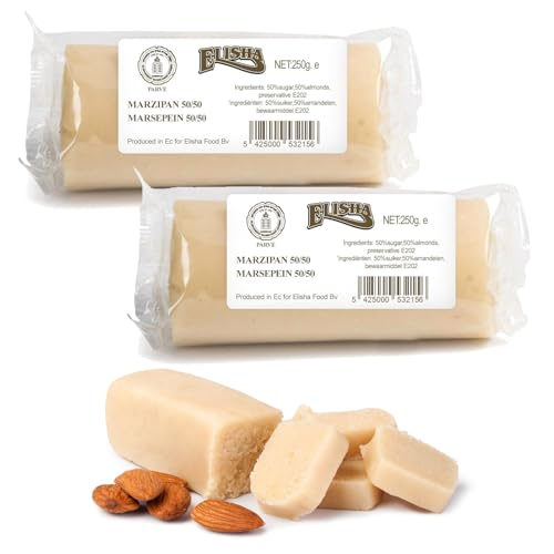 Elisha Original White Marzipan Bar - Pack of 2 Almond-Filled Kosher Treat - Candied Marzipan Roll for all Pastries, Cake Frostings, Cookies - Made in Belgium Delicious Almond Candy Snack (250G)