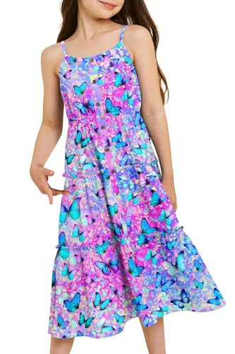 Image of Enlifety Girls Dress Hawaiian Spaghetti Straps Dresses Summer Sundress Size 6 12T