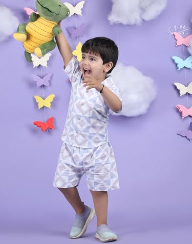Image of POLKA TOTS 100% Cotton Co-Ord Set for Boys | Half Sleeve Shirt & Shorts Beach Outfit for Kids | Ultra-soft & Breathable Summer Clothes for Toddler & Baby Boy | Casual Dress & Printed Nightwear Set
