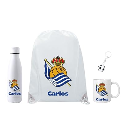 Genérico Escudo Real Sociedad - Personalizado con Nombre - Regalo Real Sociedad para los Fans de Futbol - Mochila+ botella700ML + Taza cerámica350ML - Llavero Pelota (Real Sociedad) | Ya disponible en tu tienda friki favorita! En mundofriki.es!