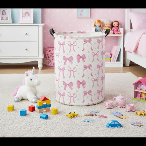 Image of Baby Laundry Basket Baby Hamper for Nursery Girl Kids Butterfly Hamper Cute Storage Bin Organizer Butterfly Room Decor for Home(Dreamy Bowknot)