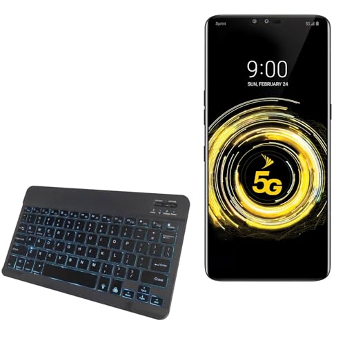 BoxWave Keyboard Compatible with LG V50 ThinQ 5G - SlimKeys Bluetooth Keyboard - with Backlight, Portable Slim LED 7 Colors - Jet Black