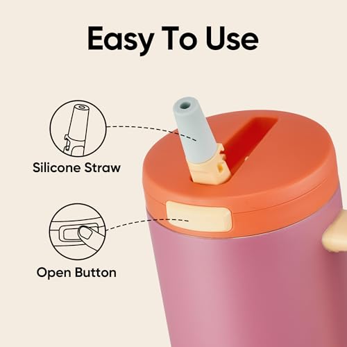 Image of Fijinhom 32 oz Tumbler with Handle, 304 Stainless Steel Insulated Water Bottle Keeps Cold 24 Hours, Water tumbler with flip straw, Insulated Coffee Mug, Travel Cup for Sports & Gifts, Red