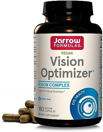 Jarrow Formulas Vision Optimizer Veggie Capsules - 180 Count - Eye Supplement - Dietary Supplement - with Grape Seed Extract, Lutein & Zeaxanthin, Quercetin & More - Non-GMO - Gluten Free