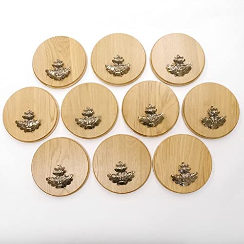 GTK 10 placas cuña redondas de roble claro AF 19 cm, tabla cuña, tabla de especias, placa para trofeos con 10 hojas de roble, portada grande