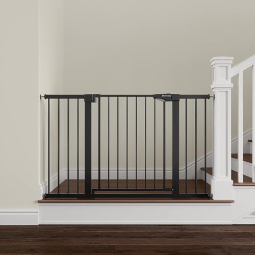 Mumeasy Baby Gate Extra Wide 29.7-51 Pressure Mounted Dog Gate with Walk Thru Door Auto Close Pet Gate for House Stairs Doorways Black