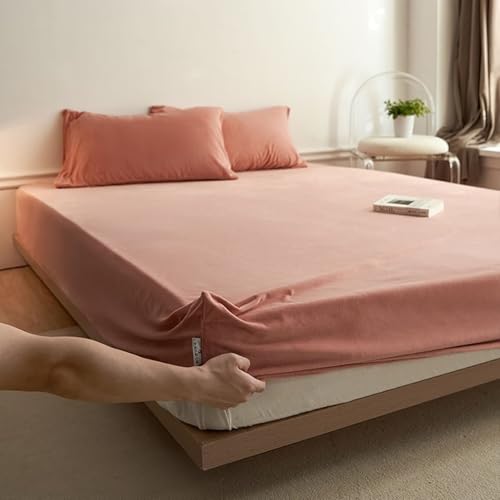 Tolldek Sábana bajera ajustable de punto, color liso con elástico de terciopelo, colchas, juego de ropa de cama, ropa de cama, ropa de cama, ropa de cama, color rosa oscuro, para todas las estaciones