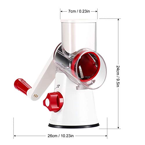 Ourokhome Rotary Cheese Grater Shredder- 3 Drum Bladea Manual Slicer Nut Grinder With Vegetable Peeler And Cleaning Brush (White Red) #TOP5