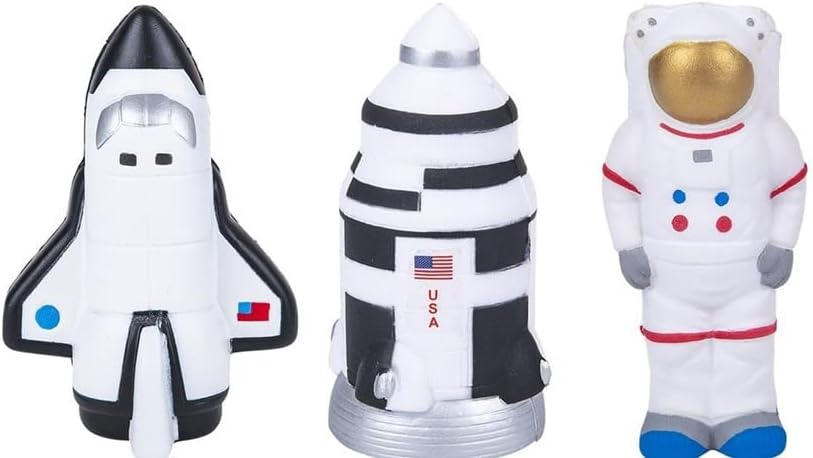 Space Squeeze Stress Toys | Pack of 3 | Space Shuttle Astronaut Rocket Set - 4.5-5 Inches by HAPPY DEALS~