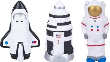 Space Squeeze Stress Toys | Pack of 3 | Space Shuttle Astronaut Rocket Set - 4.5-5 Inches by HAPPY DEALS