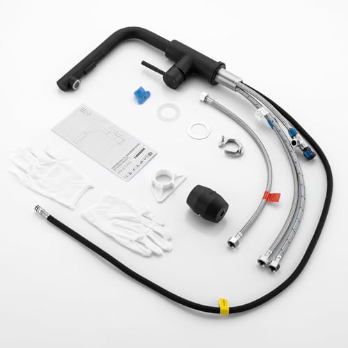 Lonheo Niederdruck Wasserhahn Küche Armatur Schwarz, Niederdruck Küchenarmatur mit Brause Mischbatterie Küche Ausziehbar Spültischarmatur für Boiler oder Untertischgeräte