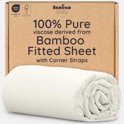 Bambaw Cooling Fitted Sheet Twin XL – 100% Viscose Derived from Bamboo Twin XL Fitted Sheet Only, Soft, Breathable & Moisture Wicking, Deep Pocket Design, Secure Fit with Elastic Straps (Ivory)