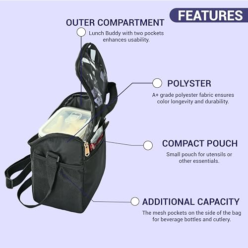 Image of Femora Borosilicate Glass Container Lunch Box with Bag for Office, School, Black, Square, 300 ML (2 Container+ 1 Bag)