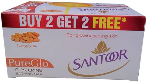 Santoor PureGlo Glycerine Soap, 125g2N +75g2N (Buy 2 Get 2 Free)